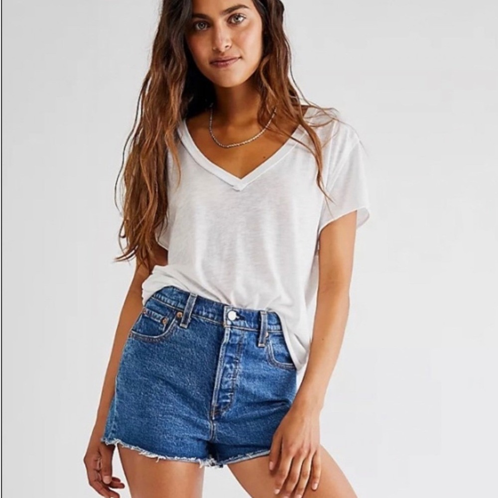 Levi's Ribcage High Rise Denim Shorts Blue 28